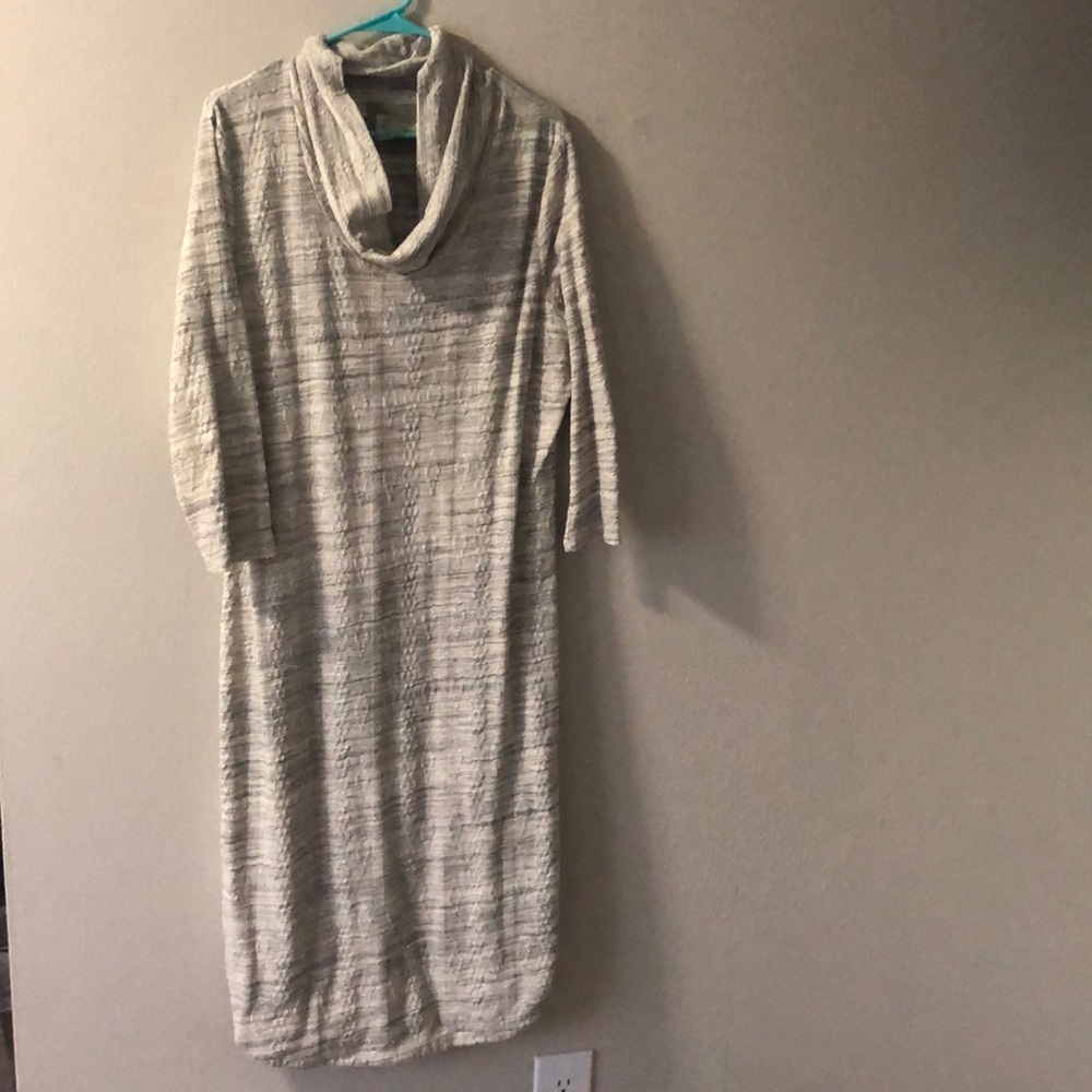 Grey and white cow neck dress from Anthropologie
